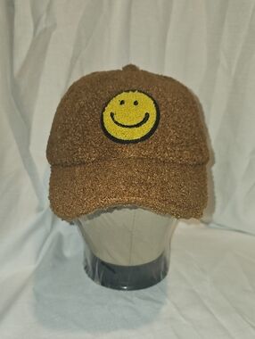 Wonder Nation Boys Faux Shearling Baseball Hat with Smiley Patch, Brown OSFM New